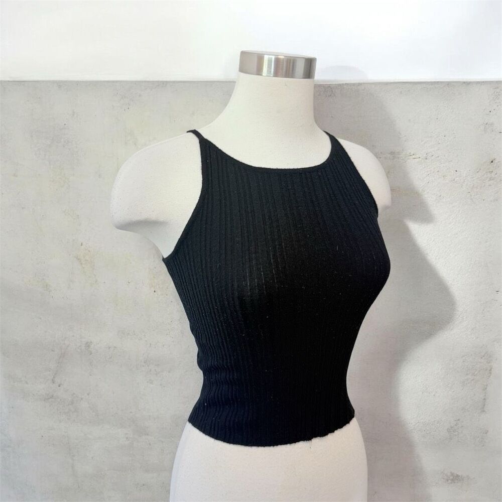 Wild Fable Tank Top Crop Black XS Ribbed High Neck Square Y2K